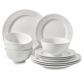 Better Homes & Gardens - Anniston White Round Porcelain 12-Piece Dinnerware Set