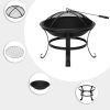 Outdoor 22 Inch Round Fire Pit, 5 Piece Set, Curved Iron Outdoor Wood Burning Fire Pit Terrace BBQ Camping Fire Pit with BBQ Backyard Poolside, Black