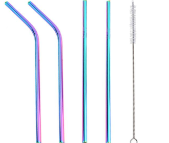 Colourful Reusable Stainless Steel Straws (Option: Multicolor-STRAIGHT.BENT)