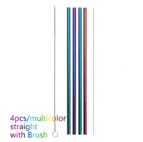 Colourful Reusable Stainless Steel Straws (Option: Multicolor-STRAIGHT)