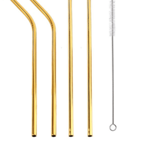 Colourful Reusable Stainless Steel Straws (Option: GOLD-STRAIGHT.BENT)