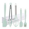 Silicone Cook Utensils;  5 Piece Kitchen Cooking Set;  Includes Large Spatula;  Small Spatula;  Grease Brush;  Food Clamp;  Whisk