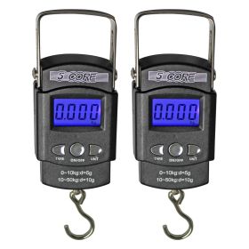 5 Core Fish Scale 110 LBS 50 KG Luggage Handheld Portable Electronic Balance Digital Fishing Postal Hanging Hook Scale with 2 AAA Batteries Built-in M (SKU: LS-006 2pcs)